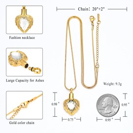 Gold Angel Wings Glass Heart Urn Pet/Human Cremation Pendant Necklace Jewelry for Ashes