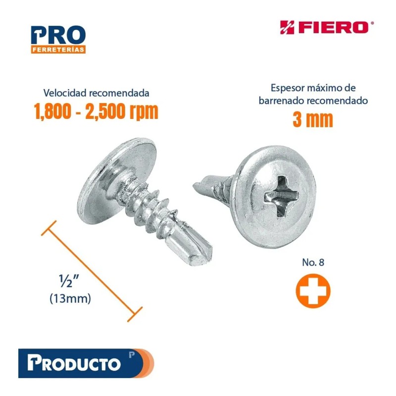 Bolsa 100 Pijas Cabeza Cruz Punta De Broca 1/2 Fiero
