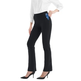 Zeronic Women's Dress Pants Belt Loops Stretchy Work Slacks Business Casual Straight Leg Yoga Bootcut Trousers with Pockets(Black,Medium)