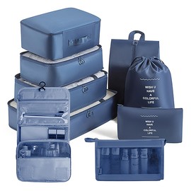 Organizador de Viaje para Maletas - Set de 9 Bolsas Organizadoras de Viaje - Organizador de Equipaje Impermeable para Ropa, Ropa Interior, Cosméticos,