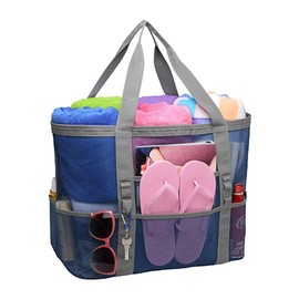 siawadeky Beach Bag, Ultra Large Size, Mesh Tote Bag, Pool Bag, Breathable, Large Capacity, Storage Capacity, Toiletry Bag, Small Pocket, Toiletry Bag, Towels, Clothes, Slippers, Storage Bag, Sand