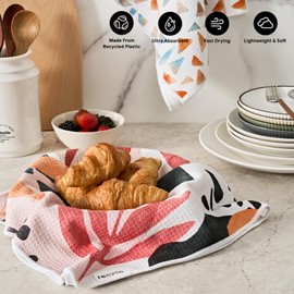 RECYCO Waffle Kitchen Towel Set of 2 - Quick Dry Microfiber Sustainable Dish Towels - Ultra Absorbent Reusable Cleaning Tea Towels - Lightweight Hand Towels,16”x 28”, Boho Oasis