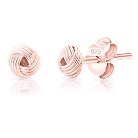 DTPsilver® Earrings 925 Sterling Silver Yellow Gold-Plated or Rose Gold Plated Celtic Knot Stud Earrings Diameter 9 mm, Sterling Silver, No Gemstone