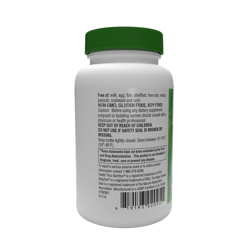 Astaxanthin 12mg as AstaZine Organic Algae (NON-GMO) 120 Softgels