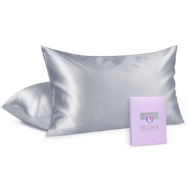 OLESILK 100% Silk-Pillow-Cases 2 Pack for Hair and Skin, Mulberry Silk-Pillowcase with Hidden Zipper, Both Sides Breathable Pure Silk, Silver Grey, Standard 20''×26''