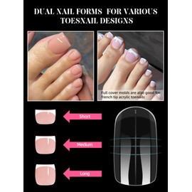 EBANKU 150PCS Poly Gel Nail Forms for Toes, Long Square Dual Forms for Polygel Pedi Nail Extension Poly Gel Toenails Set with Clips Brush Pe File, 15 Sizes