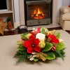 YULETIME 18-in Centerpiece with Flameless LED Candle Holder, Red Magnolia