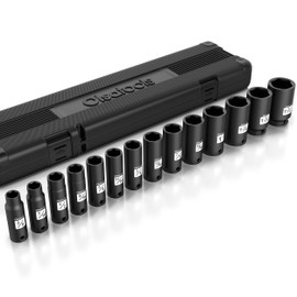 Olsa Tools 1/2-Inch Drive Deep Impact Socket Set - 14-Piece SAE Kit (3/8"–1-1/4") - Cr-Mo Steel - 6-Point Chrome Moly Design - Easy-Read Markings - Heavy-Duty Storage Case - Part 1278