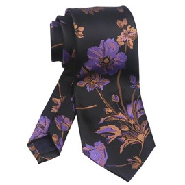 Vinesen Men's Floral Wedding Ties Cravat Jacquard Luxury Business Neckties for Groomsmen, Black Purple, One Size