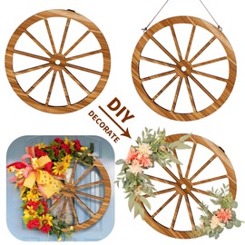 3 Pieces Wagon Wheel Decor Old Western Vintage Rustic Art Hanging Wall Decor Wild West Decorative Wood Wheel 3 Size DIY Cartwheel Wooden Decoration for Outdoor Home Bar Garden Farmhouse, Brown 3Pcs