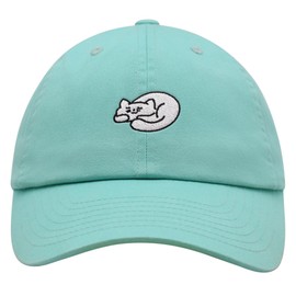 JPAK Sleeping Cat Premium Dad Hat Embroidered Cotton Baseball Cap Cute Mint