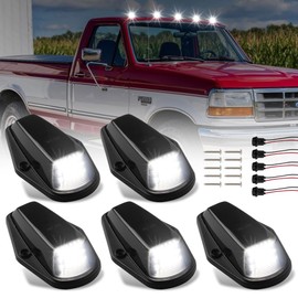 OFFKAT LED Cab Roof Marker Lights [18 SMD SUPER BRIGHT] Top Clearance Running Lights for Fo-rd F150 F250 F350 1973-1997, Smoked Lens White LED Cab Marker Lamps, 5 PCS