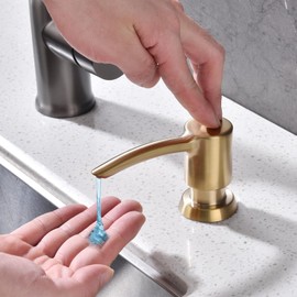 BZOOSIU Kitchen Sink Soap Dispenser, Built in Soap Dispenser Kitchen Countertop, Brushed Gold ABS Pump Head with Refillable Bottle, Under Counter Dish Soap Hand Lotion Dispenser