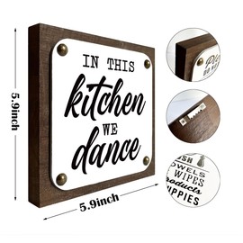 In this Kitchen We Dance Sign, Kitchen Wood Sign, Box Wood Plaques Desk Décor, Happy Kitchen Decor, Kitchen Decor for Table Shelf, Housewarming Decor, Modern Farmhouse Kitchen Decor Sign