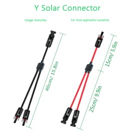 WOODGUILIN Y Solar Plug, Solar Module Y Branch Parallel Cable, 1 to 2 Male Female Solar Connection Adapter, with 10AWG 30A Waterproof IP68 40 cm Cable for Solar Panel. M/FF&F/MM (1 Pair, Y Solar 1-2)