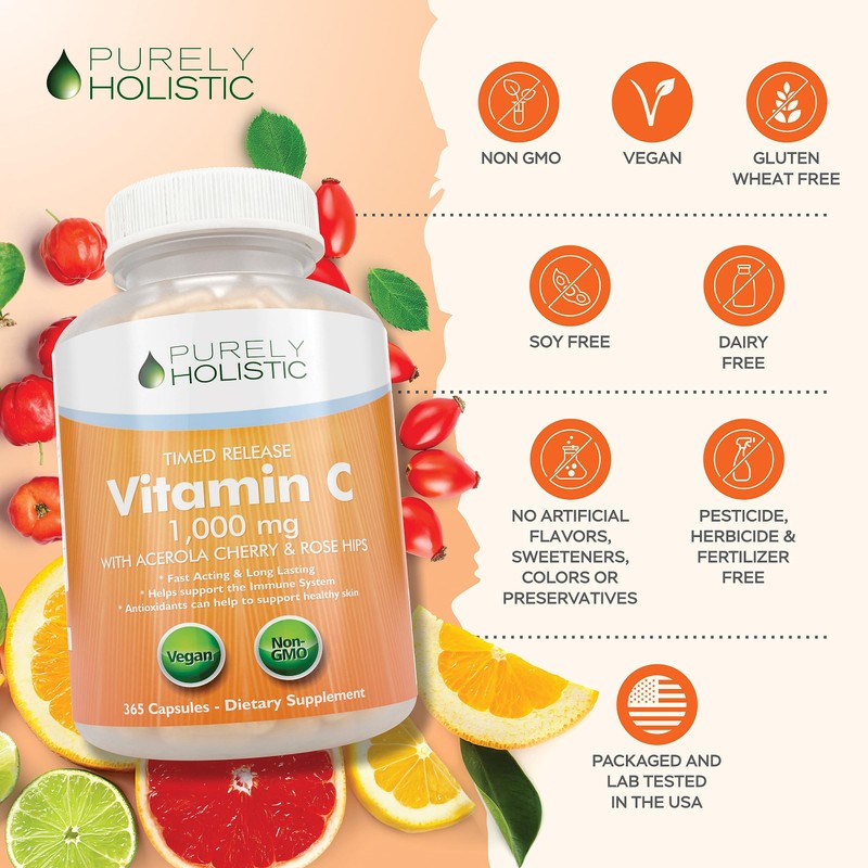 Purely Holistic Vitamin C 1000mg, 365 Capsules, 12 Month Supply,