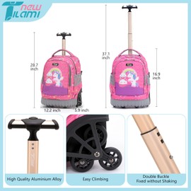 NEW TILAMI 16 Inches Rolling Backpack for Kids Adjustable Laptop Luggage with Wheels for Girl Boy School Travel Camping Boys Rolling Backpack Rainbow Unicorn