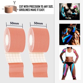 テーピングテープ キネシオ テープ 筋肉・関節をサポート 伸縮性強い 汗に強い パフォーマンスを高める 5cm×5m … (2*ベージュ)