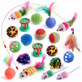 Funny toy 20 Piezas Juguetes para Gatos Surtidos de Juguetes para Gatitos, Juguetes Interactivo para Gatos de Interior Que Incluye un Juguete Interactivo con Forma de Pluma, para Masticar y Jugar