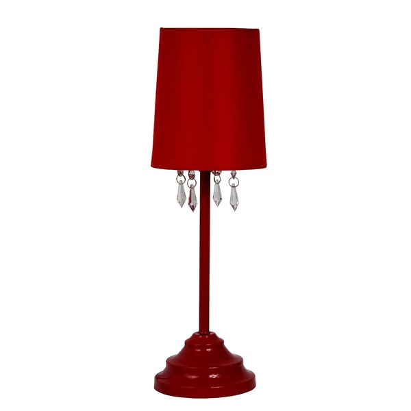 Simple Designs LT3018-RED Table Lamp with Fabric Shade and Hanging Acrylic Beads, Red 17.00 x 6.00 x 6.00 inches