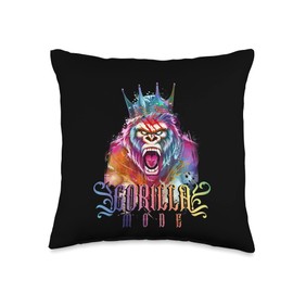 Workout Power Shirts Gorilla Mode | Motivation Fitness King Beast Workout Gym Throw Pillow, 16x16, Multicolor