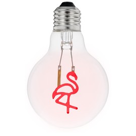 Festive Living LED Flamingo Decorative Filament Light Bulb, G80 Globe, Medium E26 Base, 1W, Clear Glass, Indoor/Outdoor Tropical String Light Replacement - 1 Pack