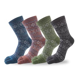 SOXURY 4 Pairs Toe Socks Men Boys Cute Five Toe Seperated Mid-calf Cotton Socks Athletic Christmas Gifts