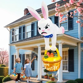 GUDELAK 8FT Easter Inflatables Outdoor Decorations Climbing Inflatable Bunny Decor, Inflatable Bunny Basket with Eggs Decor, Easter Blow Ups for Outside Roof Yard Shop Lawn Fence