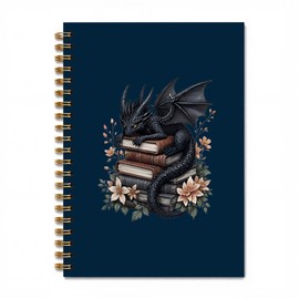 DOFQZ Black Fantasy Book Dragon Reading Spiral Notebook Writing Journal for Work, Bookish Bookworm Dragon Lovers Gifts for Women, Librarian Reader Gifts for Women, 5.5 x 8.3 Inches(Blue)