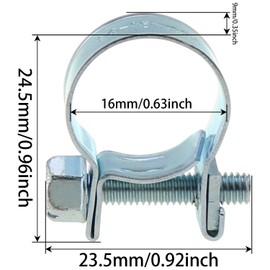 Heyous 15PCS 14-16mm Mini Hose Clamps Gas Line Hose Clamp Adjustable Pipe Hose Clamp Metal Iron Hose Clamp with Hexagonal Screw for Securing Pipeline and Fuel Line