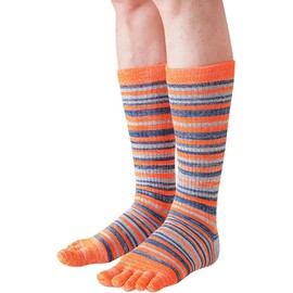 Cotton Toe Socks Five Finger Socks Long Thickened Calf High Athletic Running Rainbow Striped Socks for Men Boys, Stripes Orange (AU, Alpha, One Size, Regular, Regular, Orange)