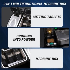 Pill Cutter, Upgrade 3 in 1 Pill Splitter, Tablet Crusher and Pill Box, Sharp Stainless Steel Blade for Cutting, Pill Grinder, Portable Tablet Cutter Pill Organizer for Elderly & Travel Use (Black)