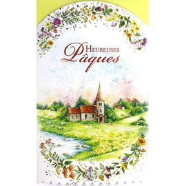 Happy Easter Card Christian Church Sheep Lambs Landscape Country Flowers Spring Comes with Envelope Size 12 x 19.5 cm FSC Ecolabel Paper Sustainable Management Forests Made in Europe 12-6008