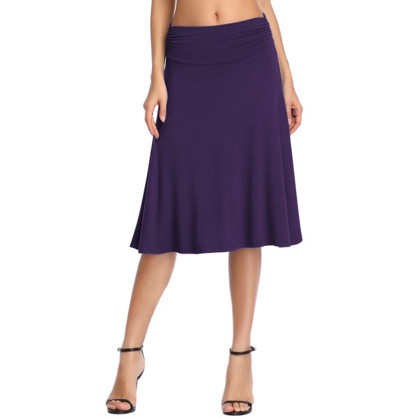 Urban CoCo Women's Ruched Waist Stretchy Flared Yoga Skirt (S,