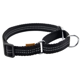 Aiminto Adjustable Nylon Reflective Martingale Dog Collar for Training and Walking (Black, L (Neck: 19"-28", Width: 1"))