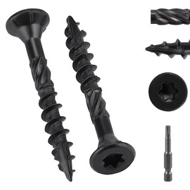 100 Pack #8 x 1-1/2" Black Deck Screws Wood Screws with Star/Torx Drive, Rust Resistant Epoxy Coated, Heavy Duty Structural Wood Screws with Quick Self Tapping Point, Torx Bit Included