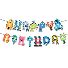 Robot Birthday Party Banner Robots Happy Birthday Banner Cartoon Birthdays Sign Baby Shower Photo Props Kids Robots Birthdays Party Supplies and Decorations