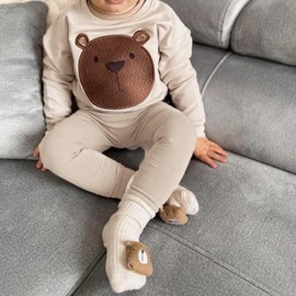 Toddler Baby Boy Fall Clothes Long Sleeve Dinosaur/Bear Print Sweatshirt Pants Set Cute Infant 0-3T Winter Outfits (Black Bear, 18-24 Months)