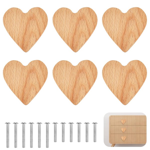 VCRANONR Pack of 6 Furniture Handles, Heart Shaped Wooden Handles