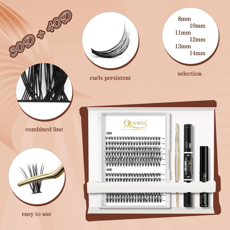 QUEWEL Lash Clusters Kit, 240 Pcs Lash Clusters 30D+40D DIY