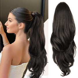 Dark Brown Drawstring Ponytail Extension for Women,Long Pony Tails Clip on in Hair Extensions for Women Synthetic 26 Inch Curly Wavy Layered Natural Black Faux Ponytails Hairpieces(2#/Dark Brown)