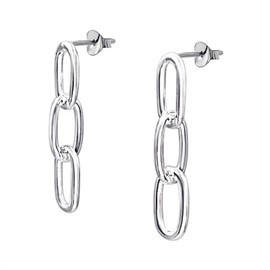 Silverly 925 Sterling Silver Oval Link Drop Earrings for Women - Paperclip Chain Design - Dainty Minimalist Hoop Earrings - Simple Hypoallergenic Jewellery - Long Dangle Geometric Studs