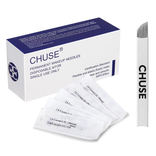 CHUSE S14 Eyebrow Microblading Needles 0.18mm Manual Tattoo Micro Blade 50pcs/Box 14 Beveled Permanent Makeup Micro Needles