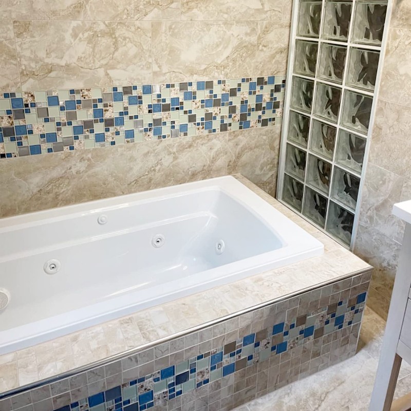 Blujellyfish Blue Sea Glass Tile Backsplash Beach Style Mosaic Tiles