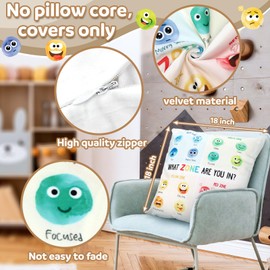 Memorywuu Classroom Emotion Feelings Pillow Covers 18 x 18 Inch Feelings Wheel Throw Pillow Cover Cartoon Faces Mental Health Pillowcase for Therapy Office School Counselor Calming Corner Decor