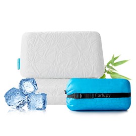 Furlupy Small Gel Memory Foam Camping Pillow Travel - Contoured Support -Compressible Pillow Ideal for Backpacking, Camping, Travel, Car, Airplane,Office Nap