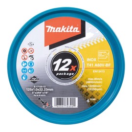 Makita E-17120-12 Cutting Discs INOX 125 x 1.0 mm Pack of 12 in Plastic Box for Steel Stainless Steel Extra Thin A60V-BF EN12413