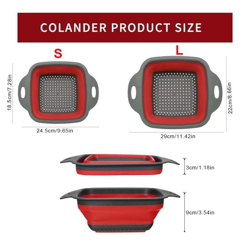 Collapsible Strainer, 2 Counts/set Silicone Colander with Handle, Vegetable &