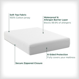 AllerEase Cotton Fresh Mattress Protector - King Size Cotton Zip Flexfit Waterproof Allergy Defense Odor Neutralizing