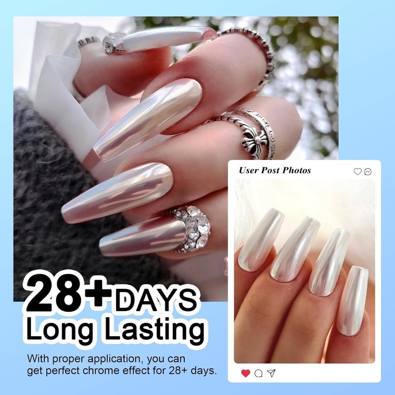 4 Boxes White Pearl Chrome Nail Powder - BISHENGYF Glazed